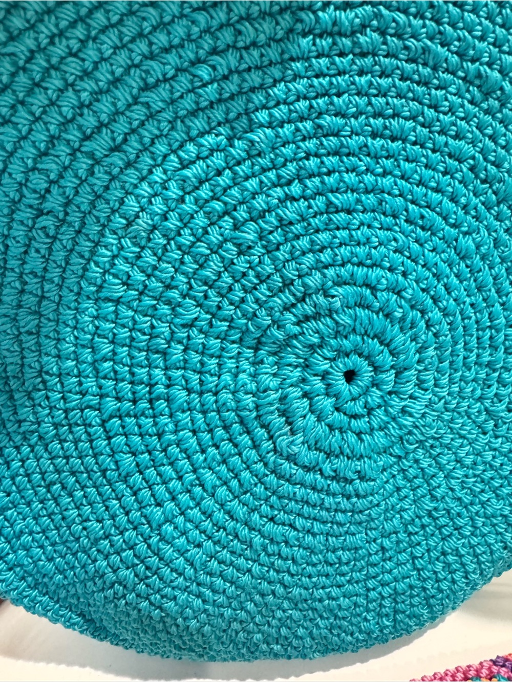 Handmade Rare Wayuu Colombian Mochila bag teal and multi color round - Picture 4 of 11